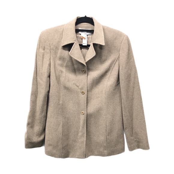 Liz Claiborne Jackets & Blazers - Vintage Liz Claiborne Collection Blazer Women's Petite 10P Tan Wool Blend